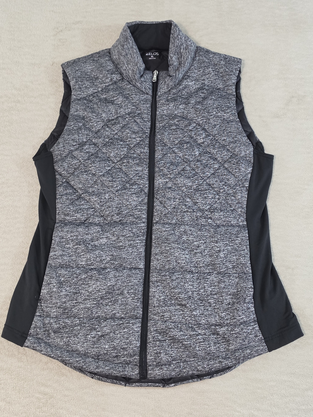 ZELOS Quilted Heather Grey and Black Active Vest